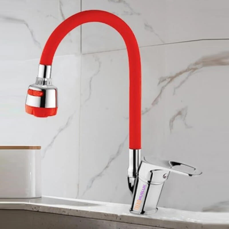 kuksa Bec de Robinet Flexible Rouge en Acier Inoxydable