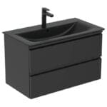 Meuble Salle de Bain noir avec Lavabo et Miroir à led