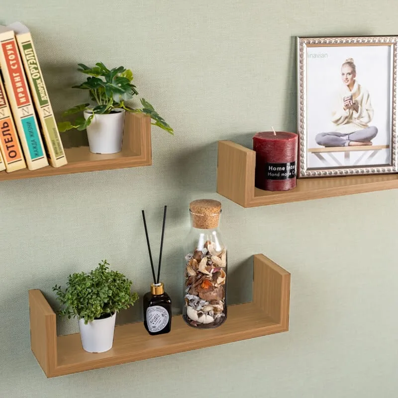 Lot De 3 étagères Murales En MDF Chêne Clair – 35 X 30 X 70 Cm – Idéal Pour Rangement Et Décoration